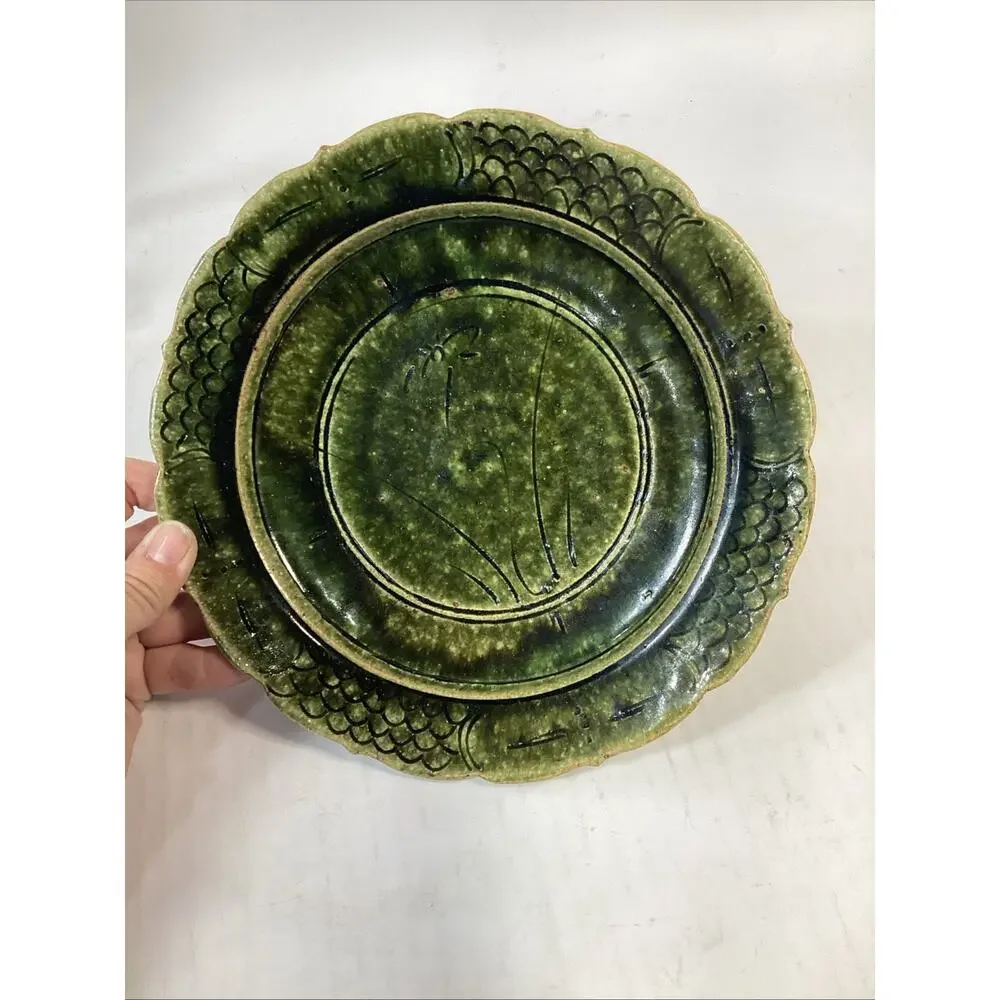 Handmade Hand Painted Dark Green Soup Salad Bowls - 8.25”D